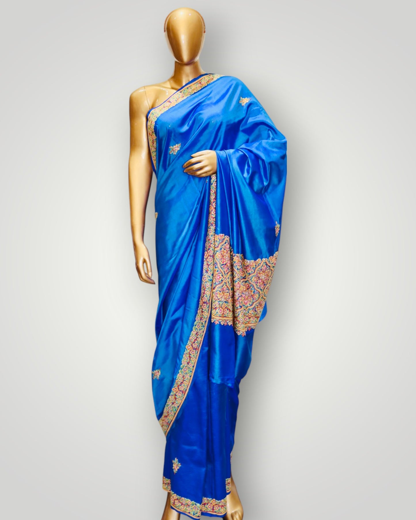 Blue Pure Silk Handmade Ari Saree