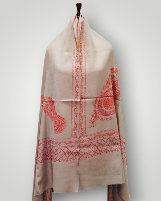 Beige Pure Wool Sozni Shawl