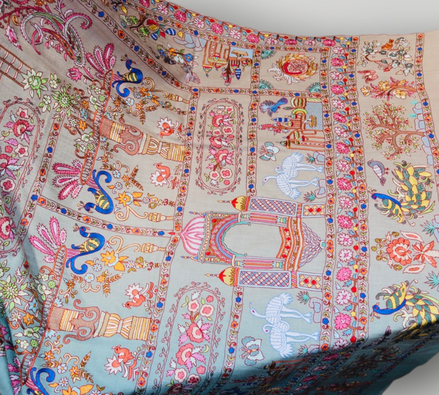 Lavender Shikargah Design Pure Pashmina Handmade Kalamkari Shawl
