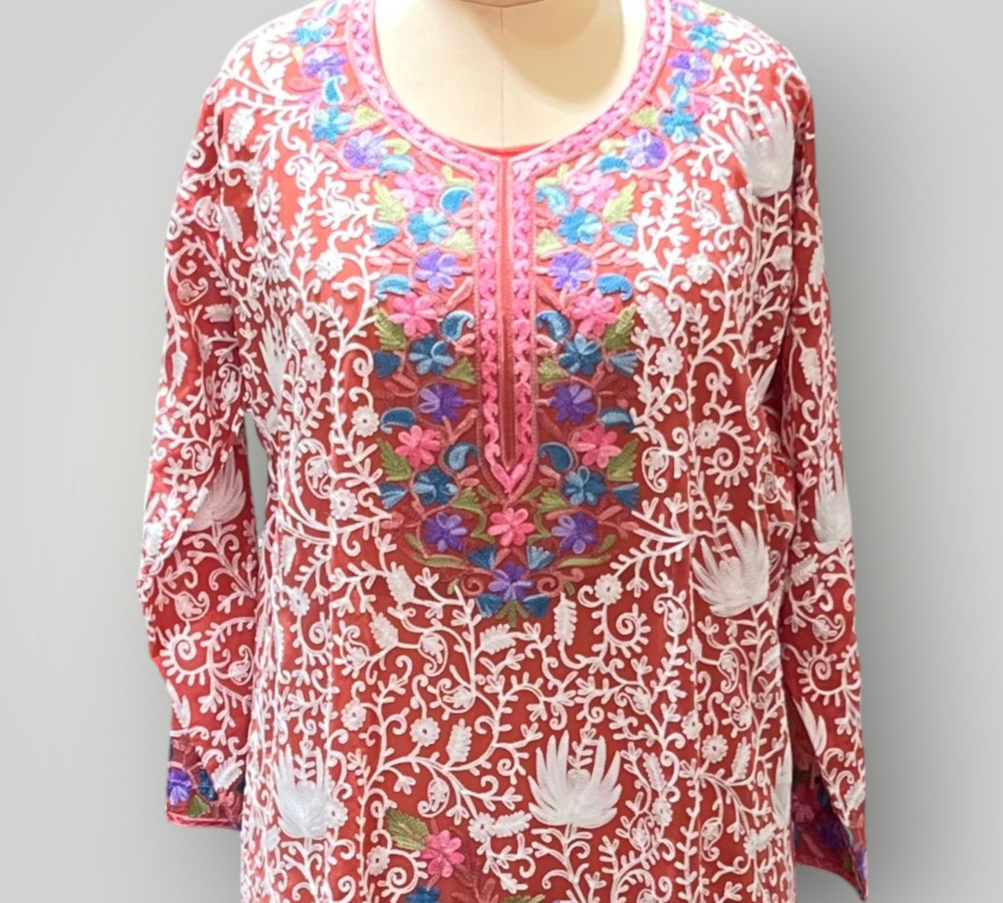 Pink Floral Pure Georgette Top Suit With Hand Embroidered Ari Work