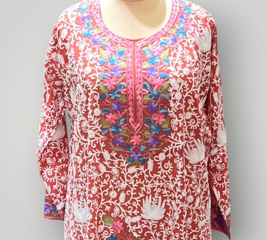 Pink Floral Pure Georgette Top Suit With Hand Embroidered Ari Work