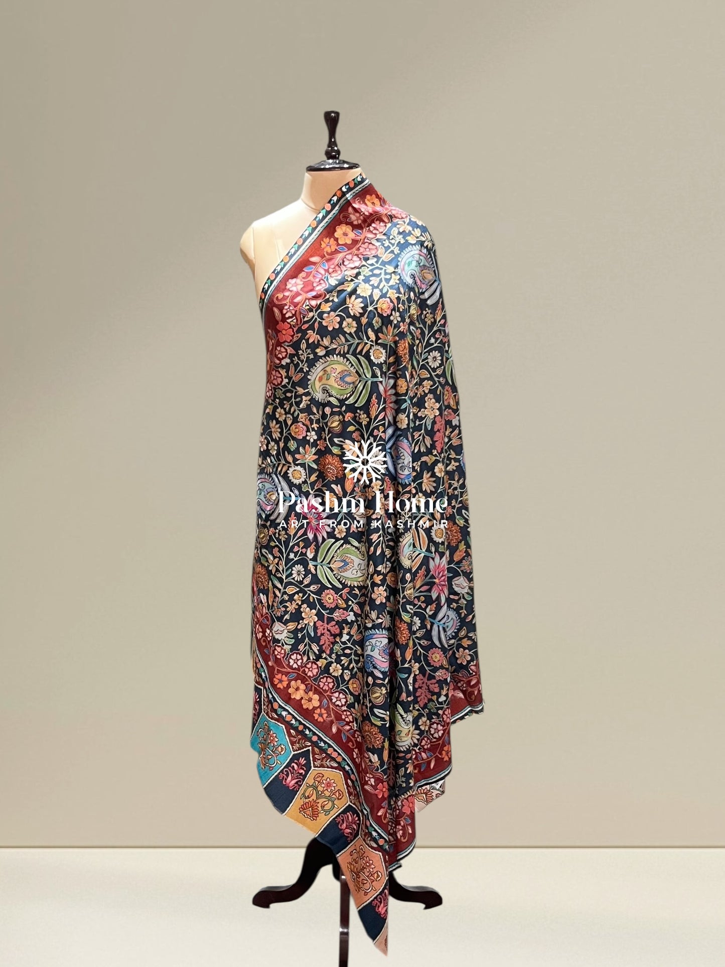 Blue Multicolour Fine Wool Kalamkari Shawl