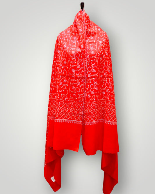 Red Toosha Handwork Sozni Jali Shawl