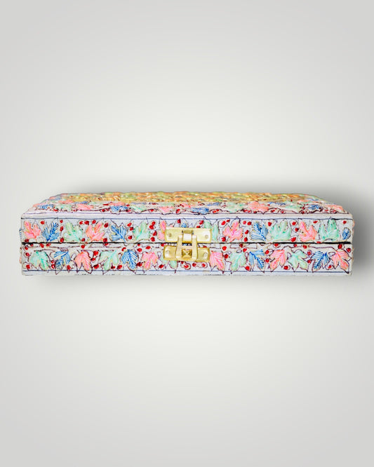 White Paper Mache Embossed Jewellery Box