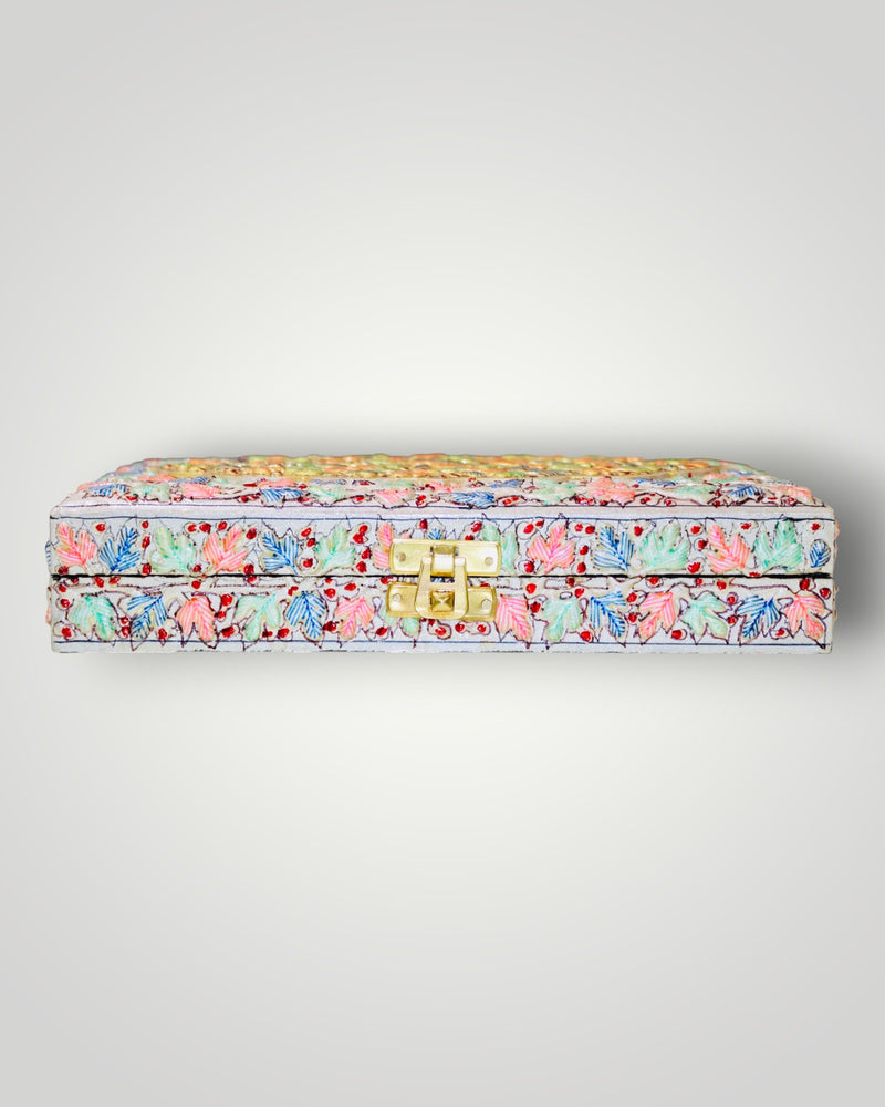 White Paper Mache Embossed Jewellery Box