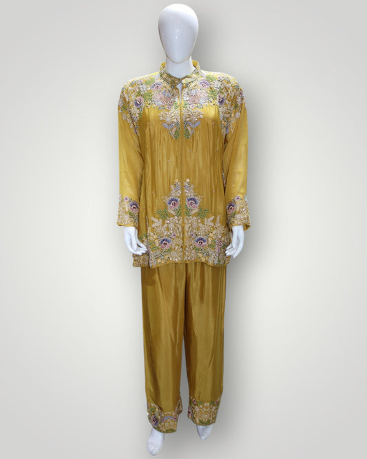Yellow Pure Crepe Designer Cord Set