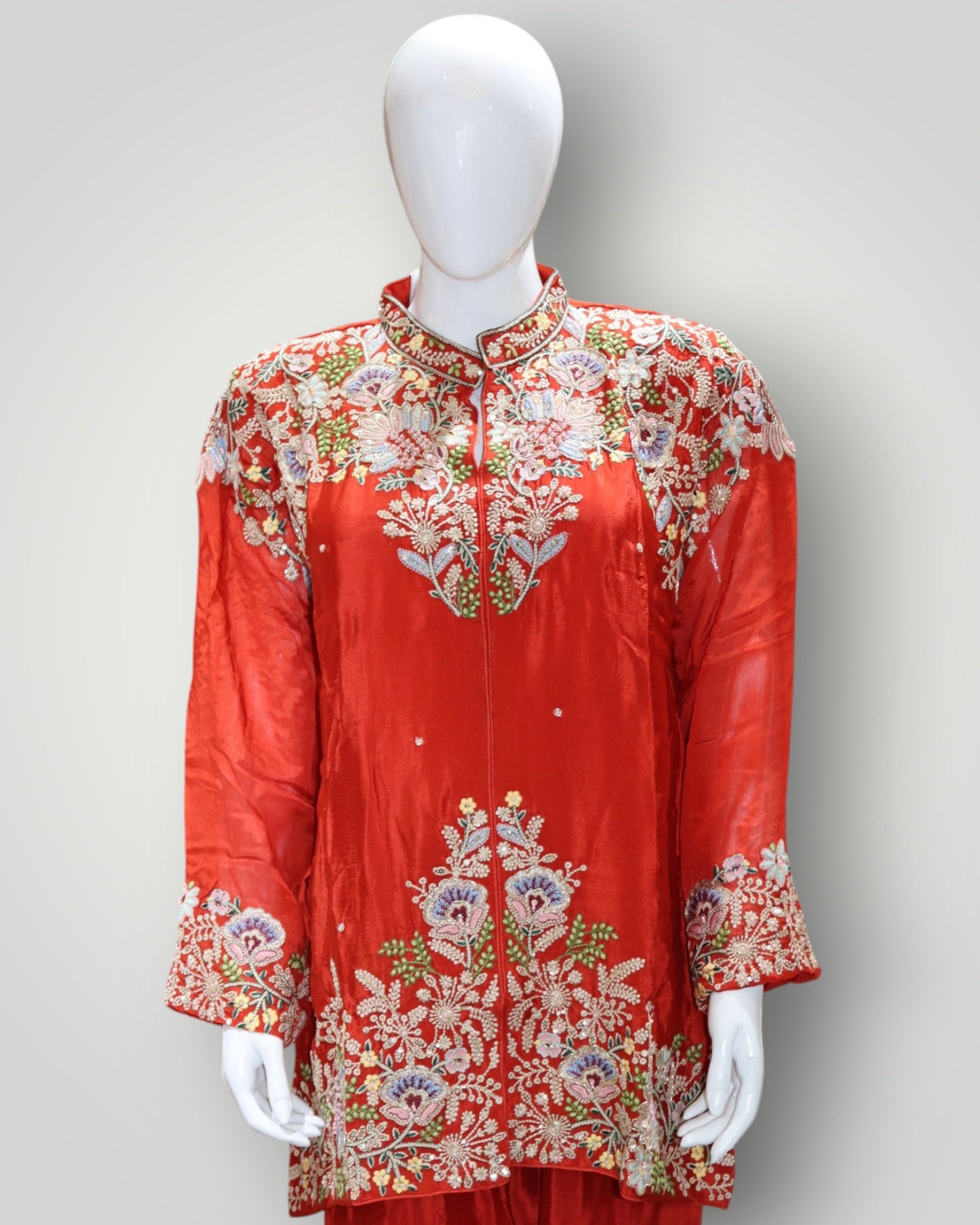 Red Pure Crepe Designer Cord Set