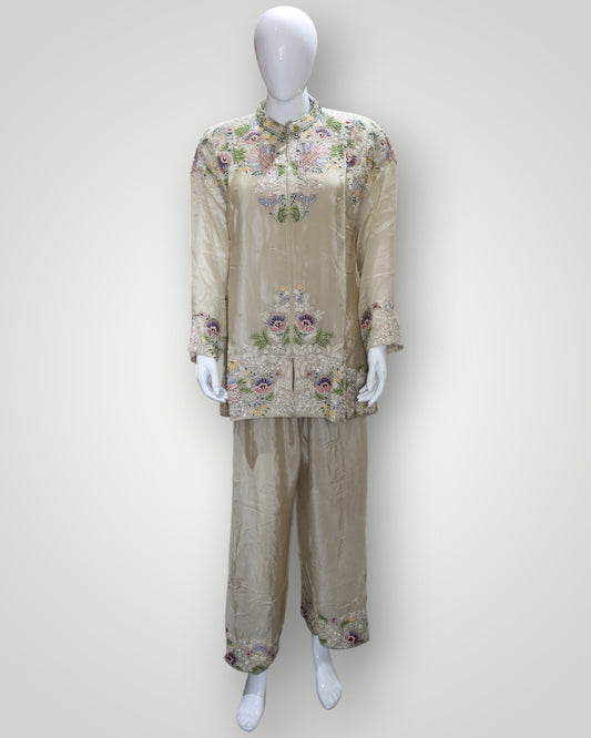 Soft Beige Pure Crepe Designer Cord Set