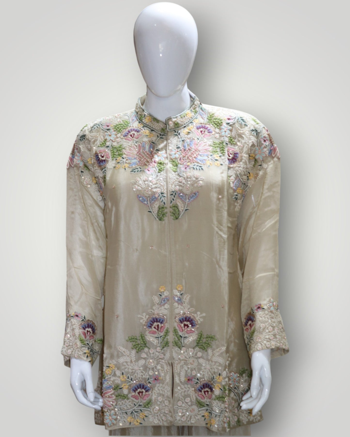 Soft Beige Pure Crepe Designer Cord Set