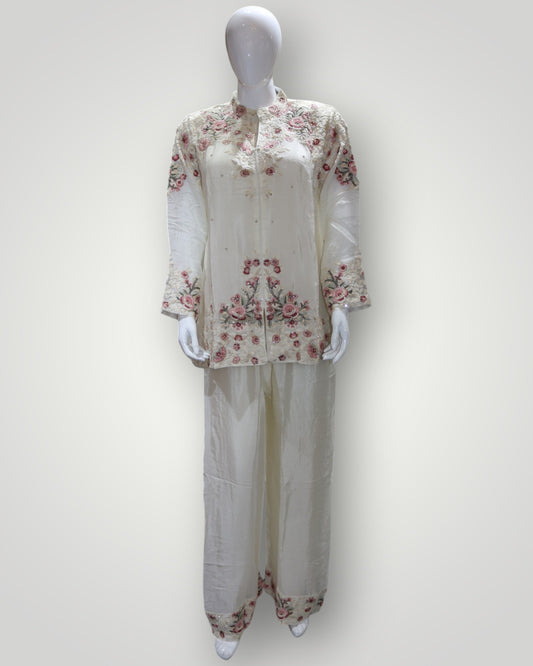 White Pure Crepe Designer Cord Set