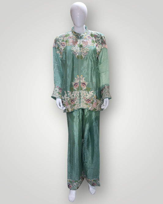 Sage Green Pure Crepe Designer Cord Set