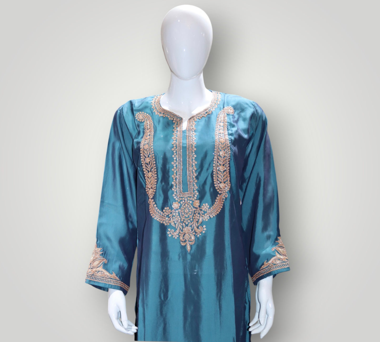Teal Blue Pure Silk Tilla Work Cord Set
