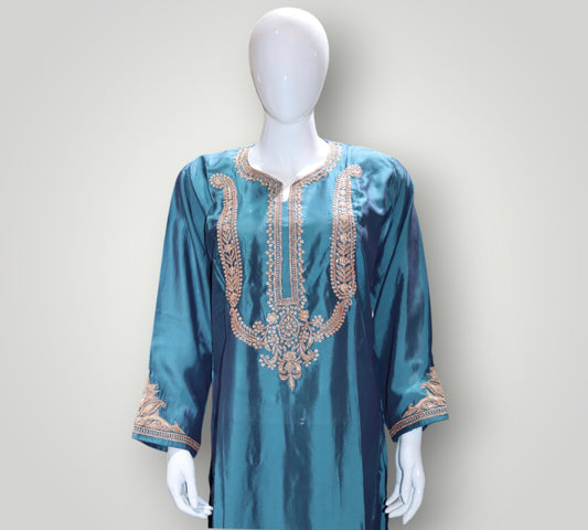 Teal Blue Pure Silk Tilla Work Cord Set