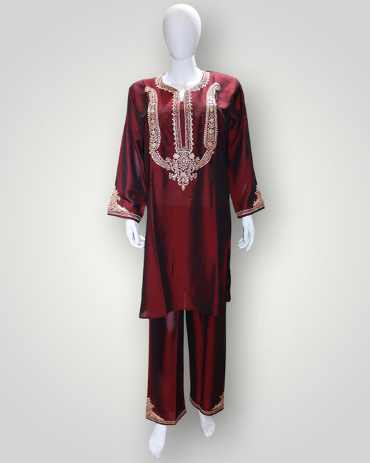 Maroon Pure Silk Tilla Work Cord Set