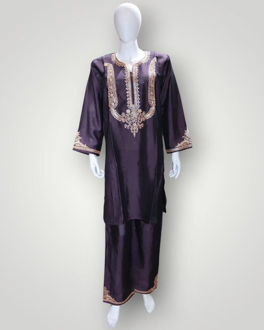 Purple Pure Silk Tilla Work Cord Set