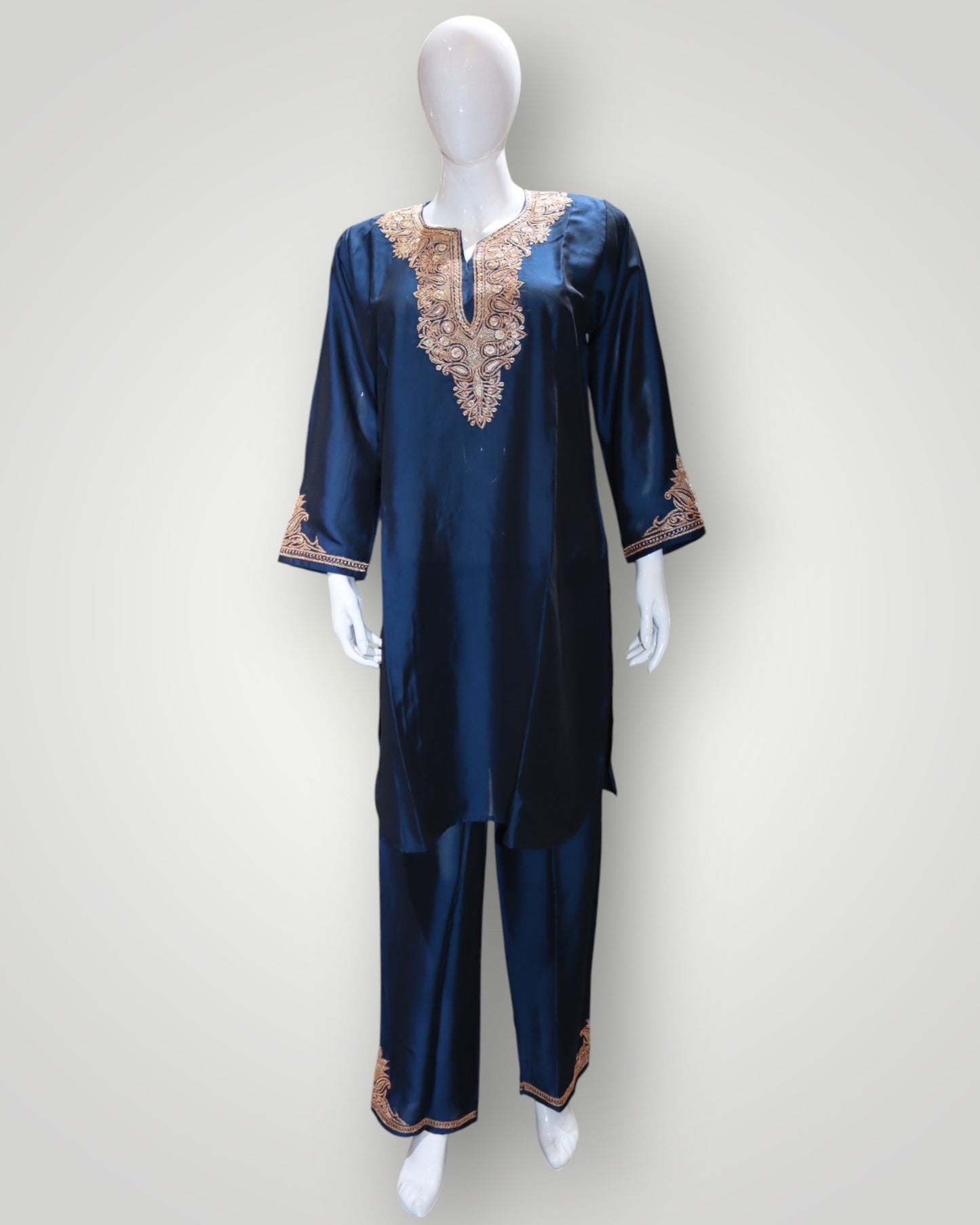 Navy Blue Pure Silk Tilla Work Cord Set