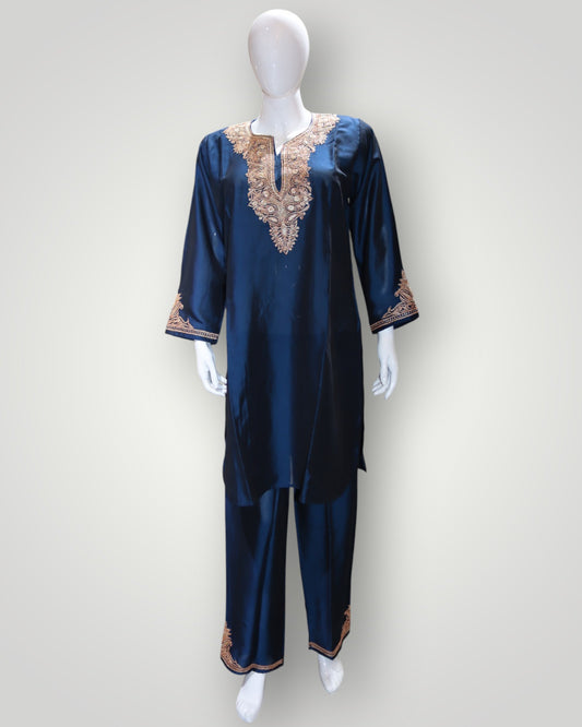 Navy Blue Pure Silk Tilla Work Cord Set