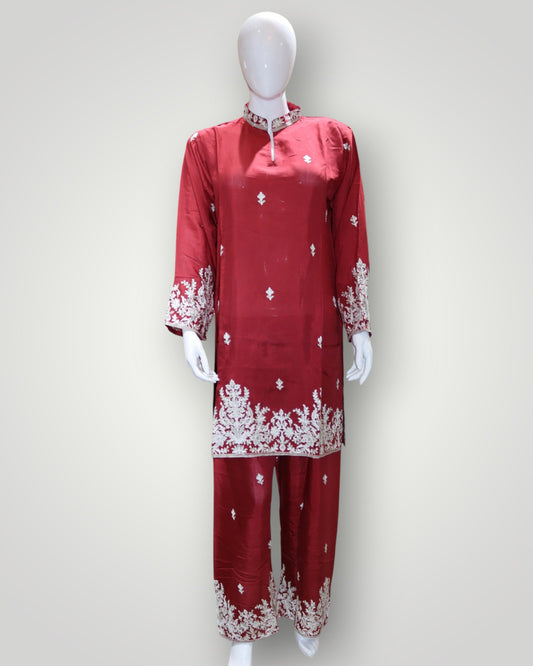 Red Pure Satin Silk Designer Cord Set