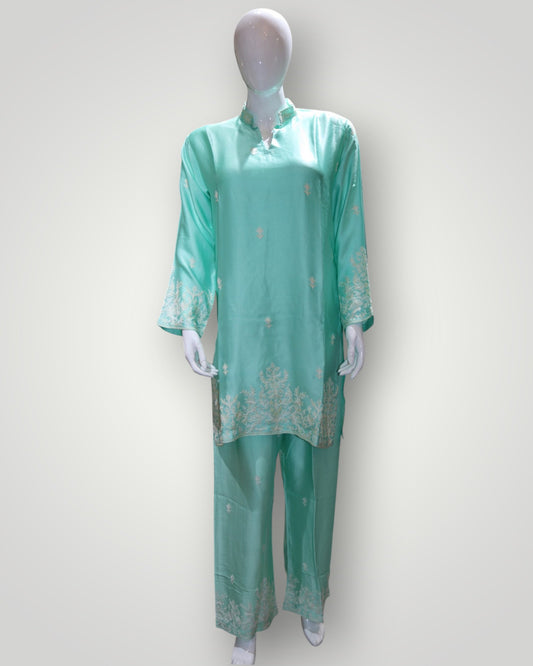 Sea Foam Green Pure Silk Tilla Work Cord Set