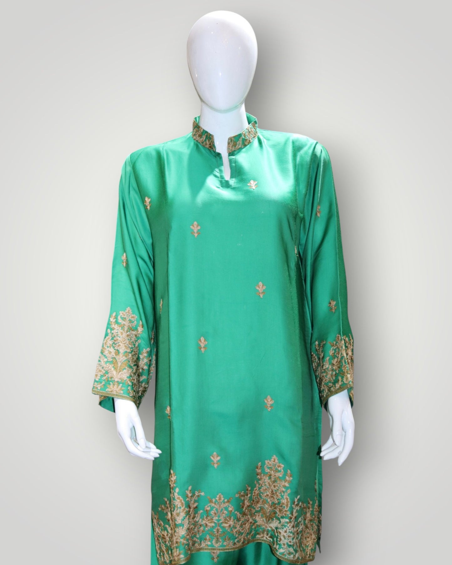Emerald Green Pure Satin Silk Designer Cord Set