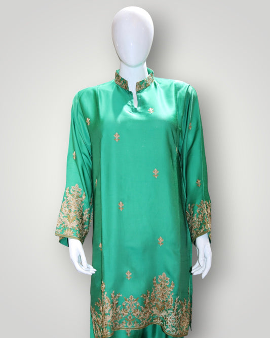 Emerald Green Pure Satin Silk Designer Cord Set