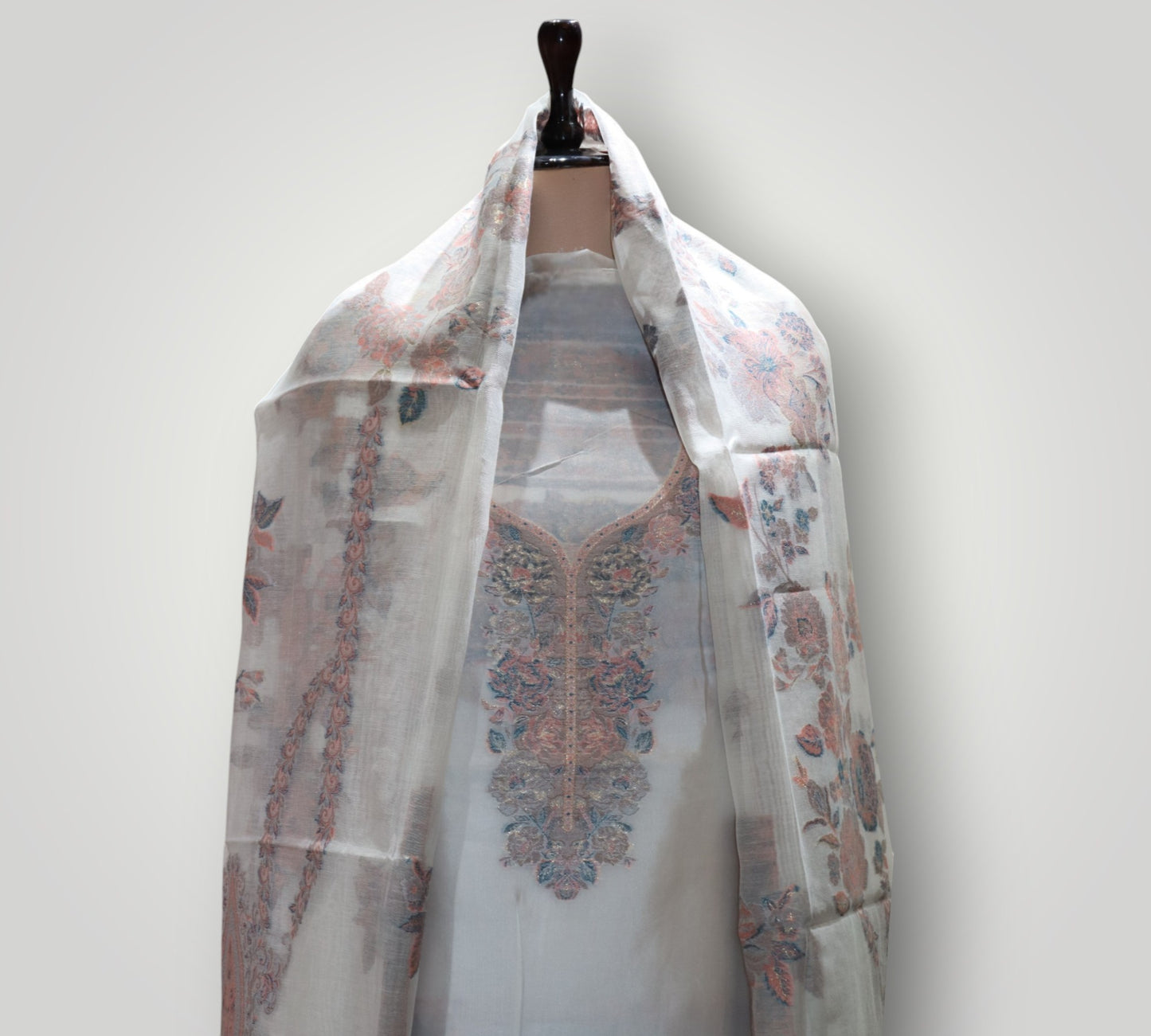 Off White Pure Silk Kani Handwoven Designer Suit