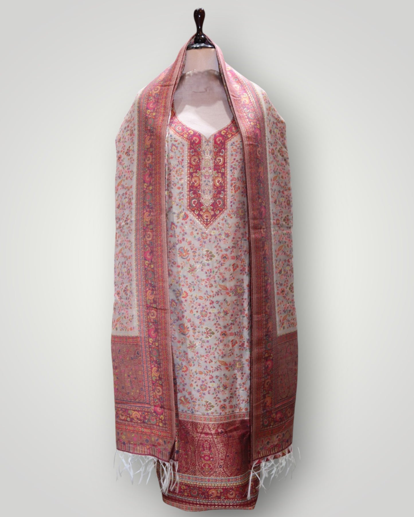 Dusty Rose Pure Silk Kani Handwoven Suit
