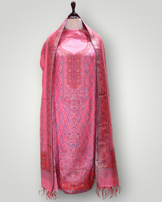 Pink Pure Silk Kani Handwoven Suit