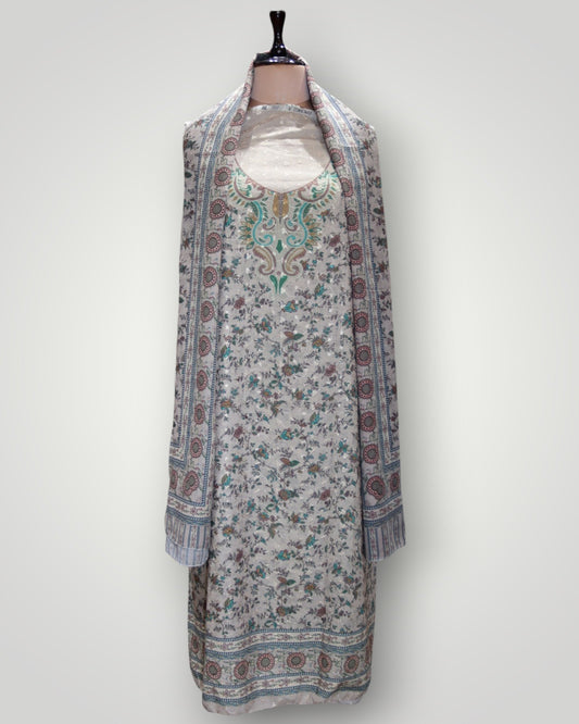 Beige Pure Cotton Chicken Kari Suit