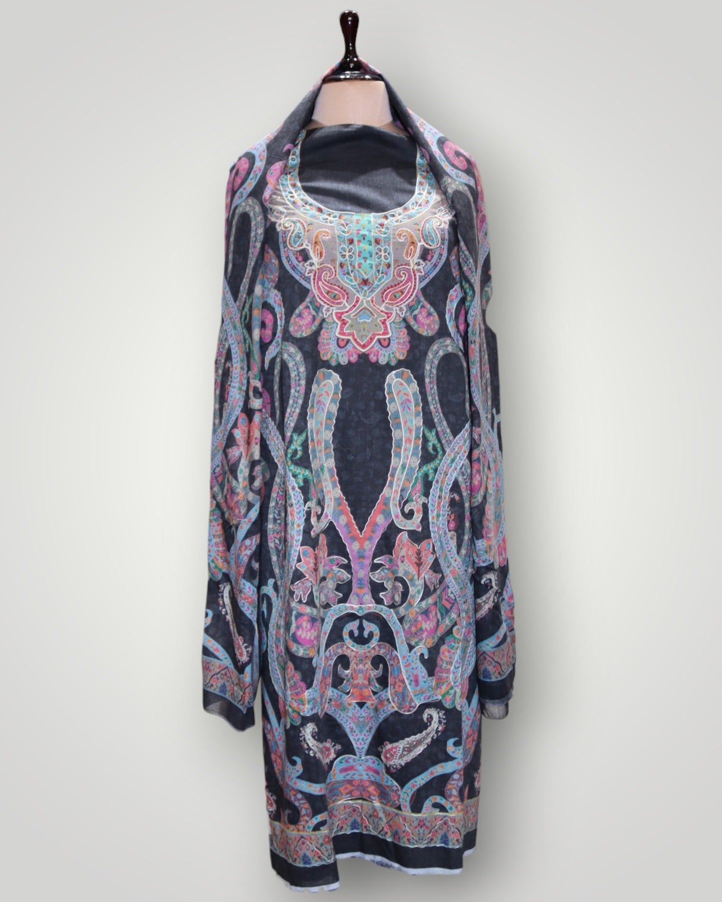 Dark Grey Pure Cotton Kalamkari Designer Suit