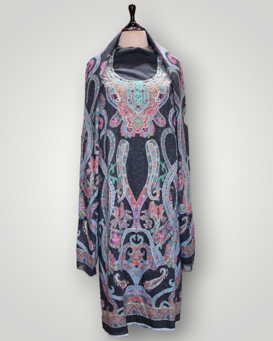 Dark Grey Pure Cotton Kalamkari Designer Suit