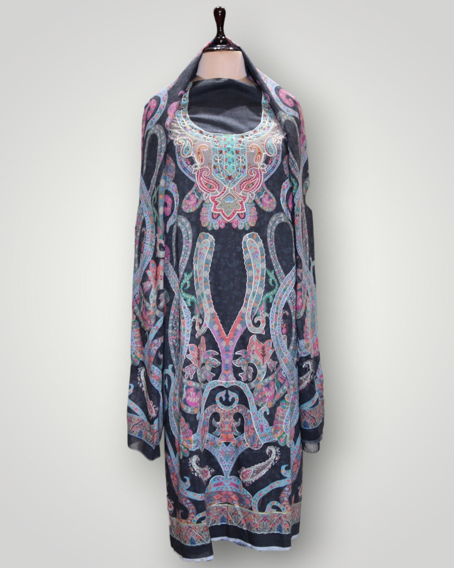 Dark Grey Pure Cotton Kalamkari Designer Suit