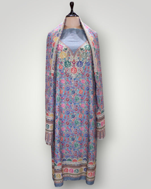 Light Blue Pure Cotton Chicken Kari Suit