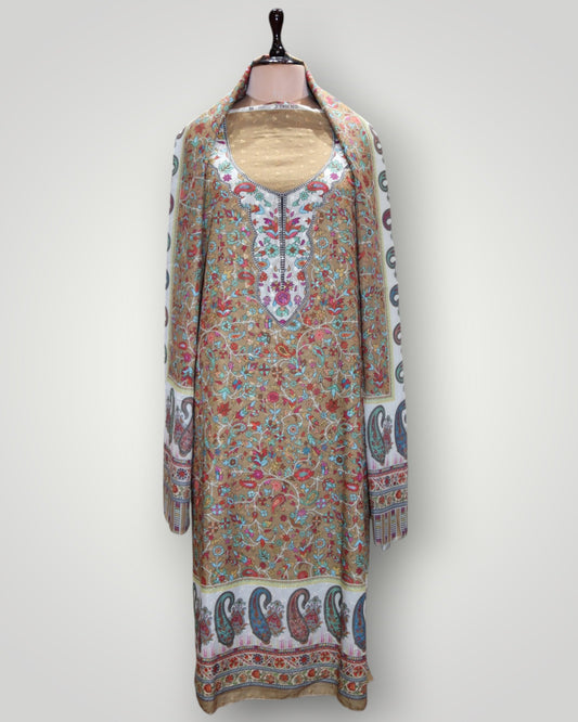 Beige Pure Cotton Chicken Kari Suit