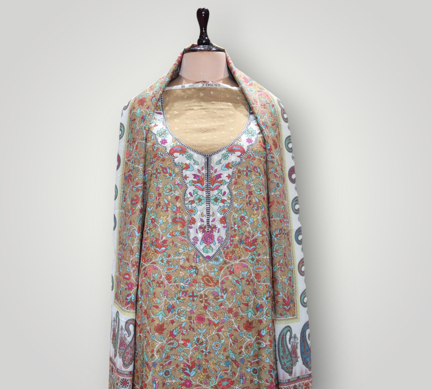Beige Pure Cotton Chicken Kari Suit