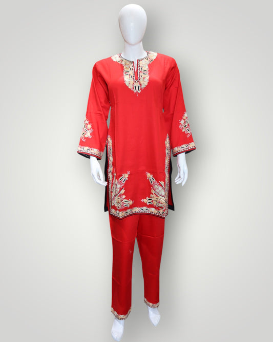 Red Pure Cotton Designer Cord Set