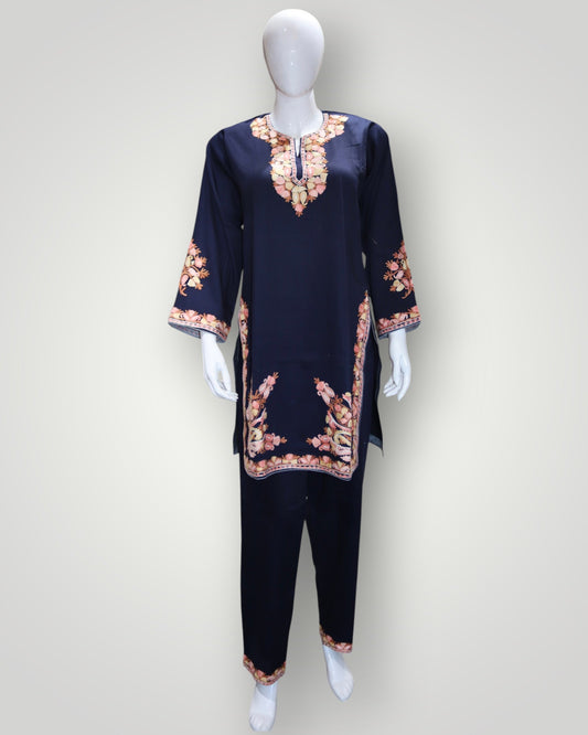 Navy Blue Pure Cotton Designer Cord Set