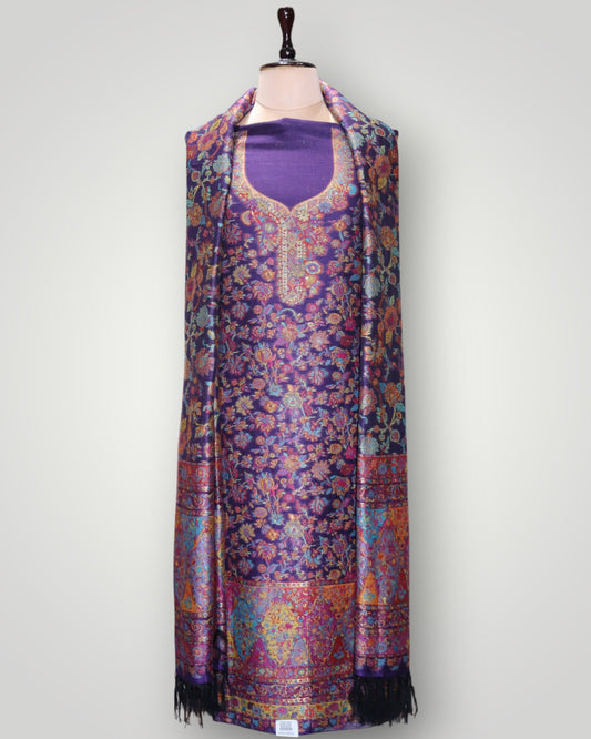 Deep Violet Pure Silk All Over Kani Handwoven Suit