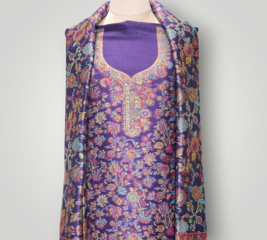 Deep Violet Pure Silk All Over Kani Handwoven Suit