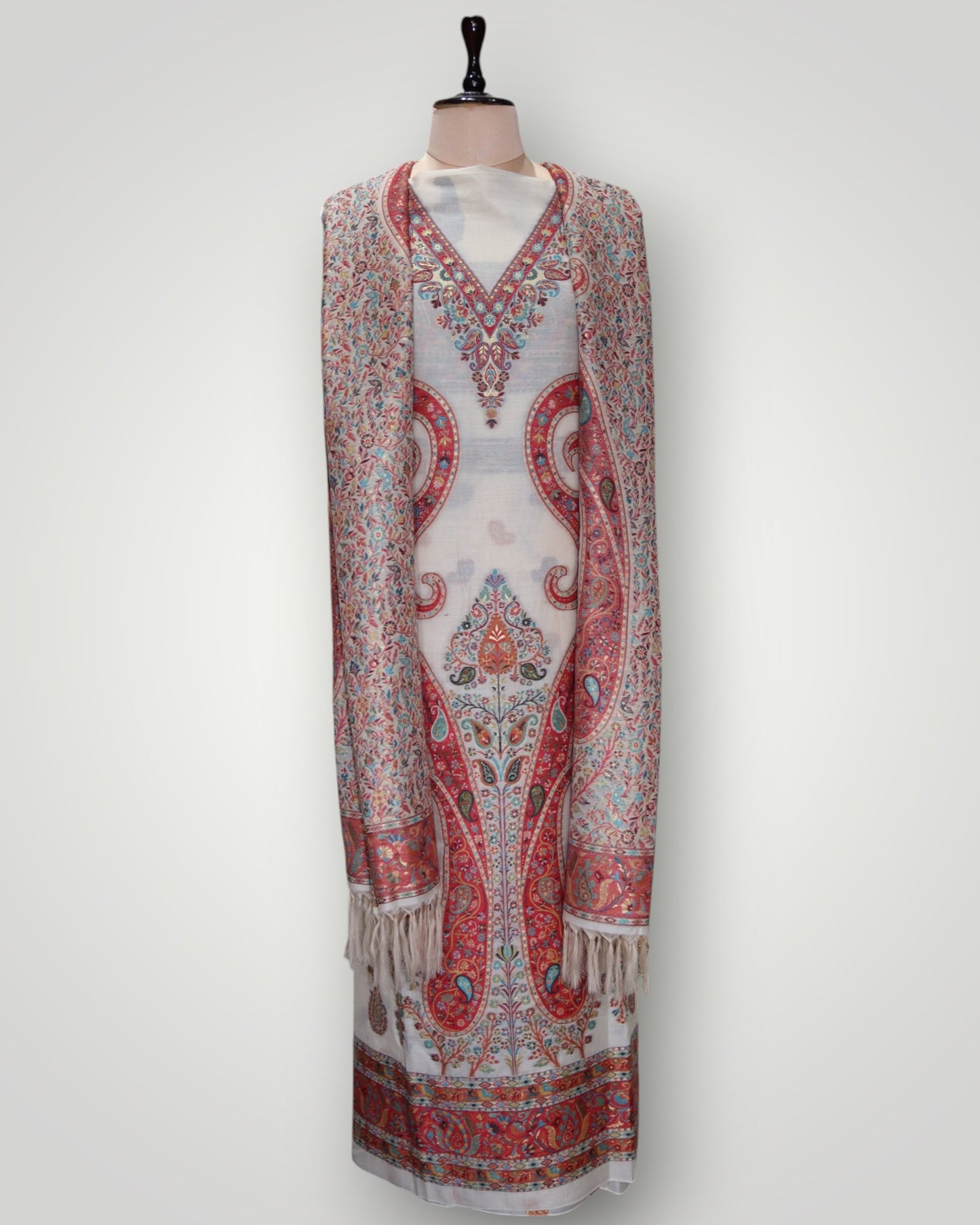 White Pure Silk Kani Handwoven Suit