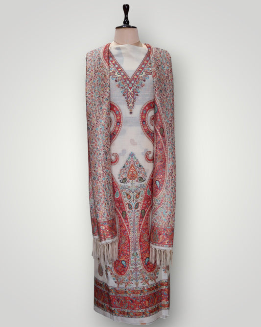White Pure Silk Kani Handwoven Suit