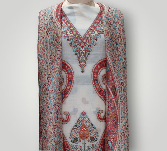 White Pure Silk Kani Handwoven Suit