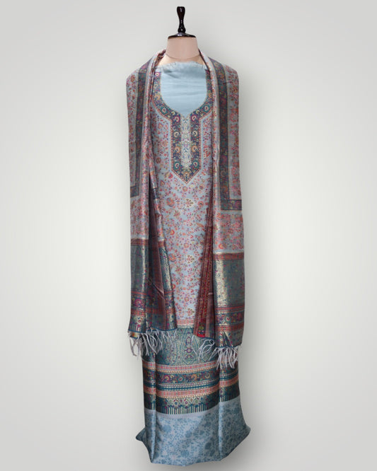 Light Blue Pure Silk All Over Kani Weaving  Designer Suit