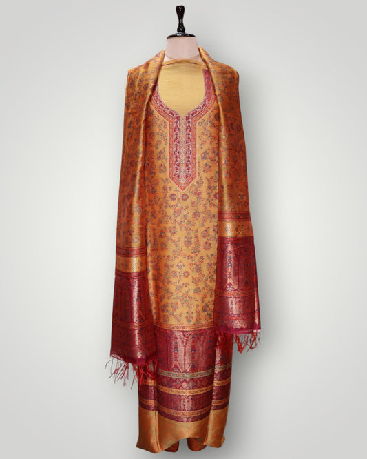 Orange Pure Silk Kani Handwoven Designer Suit