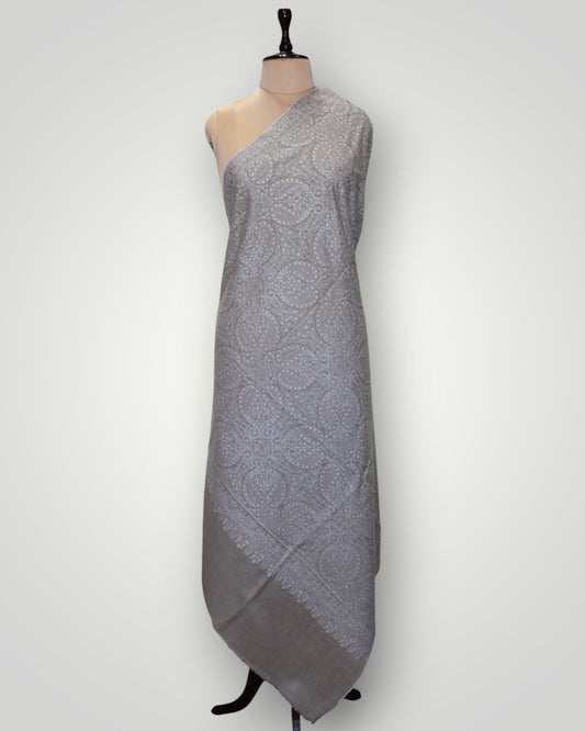 Pure Pashmina Natural Tone On Tone Sozni Jama Shawl