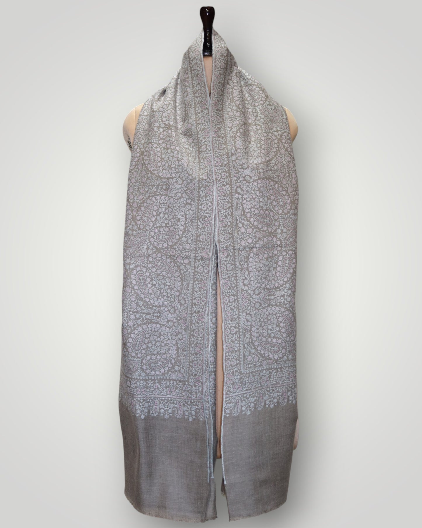 Pure Pashmina Natural Tone On Tone Sozni Jama Shawl