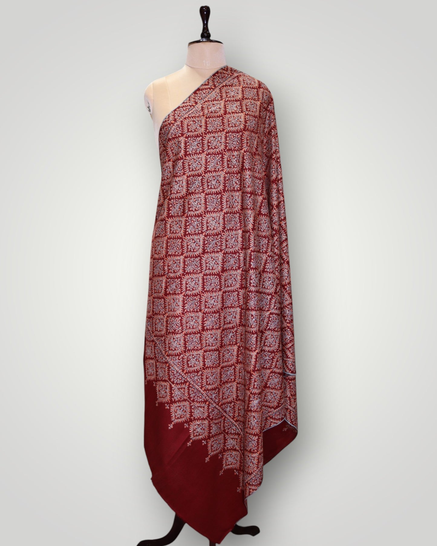 Pure Pashmina Maroon Sangeen Jama Shawl