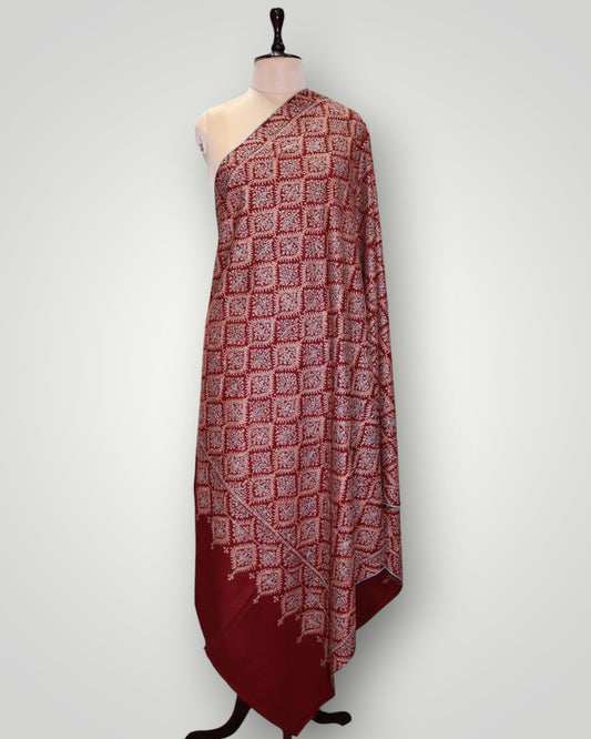 Pure Pashmina Maroon Sangeen Jama Shawl