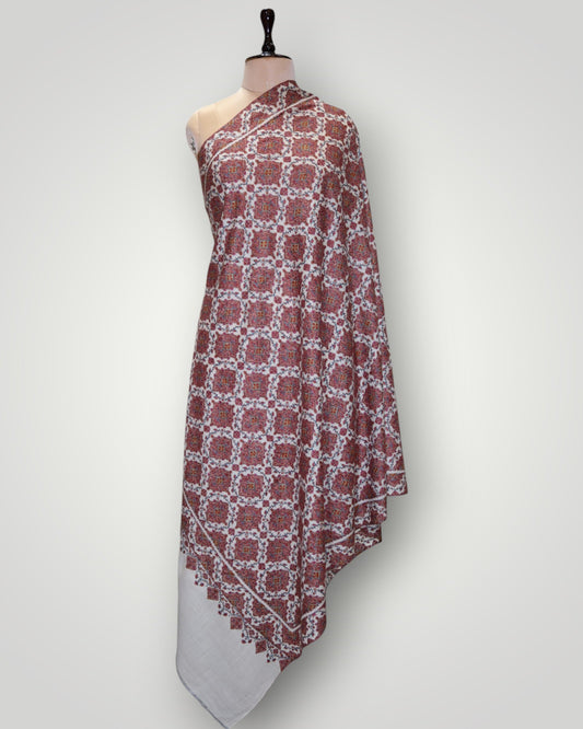 Exclusive White Pure Pashmina Jamawar Shawl