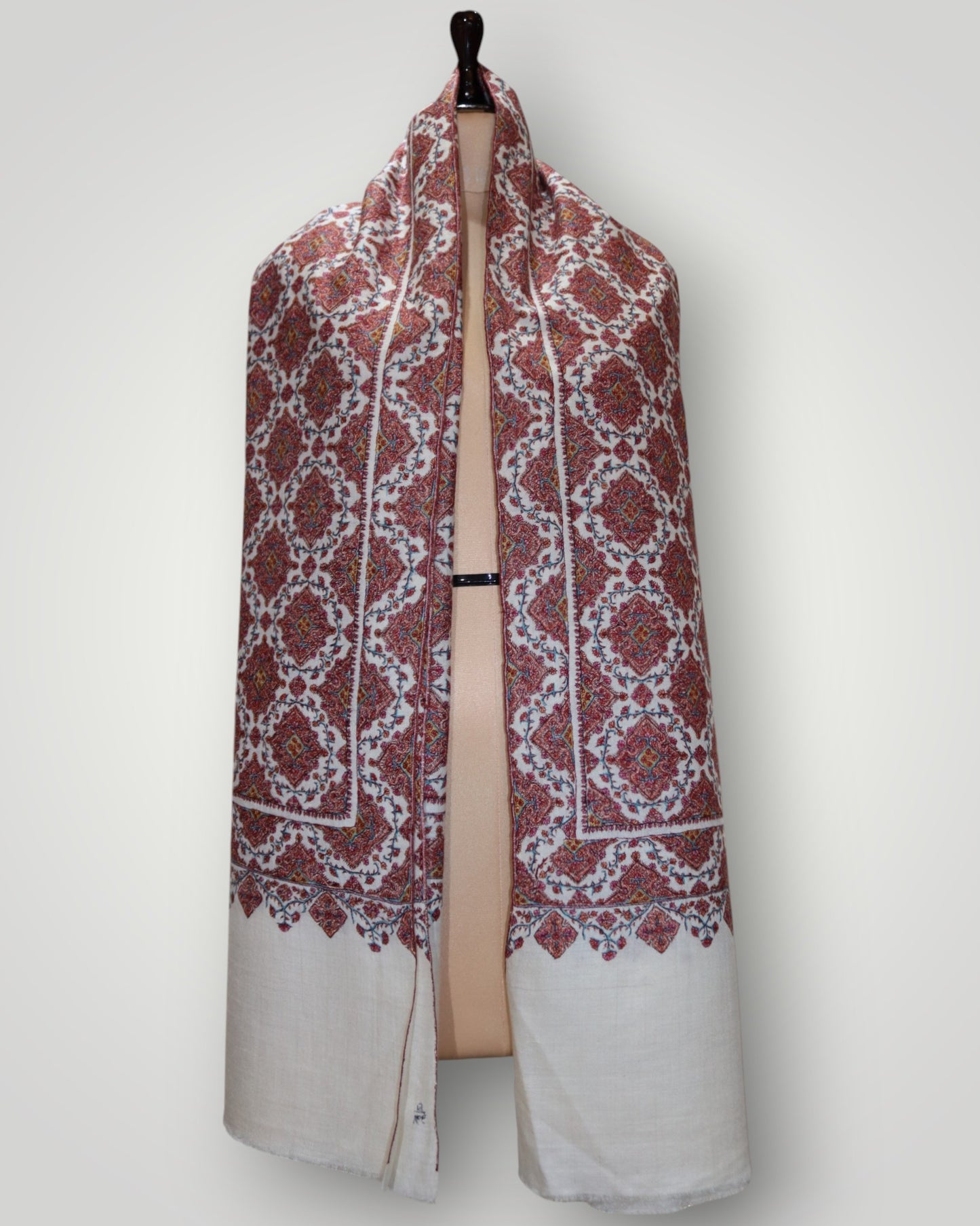 Exclusive White Pure Pashmina Jamawar Shawl
